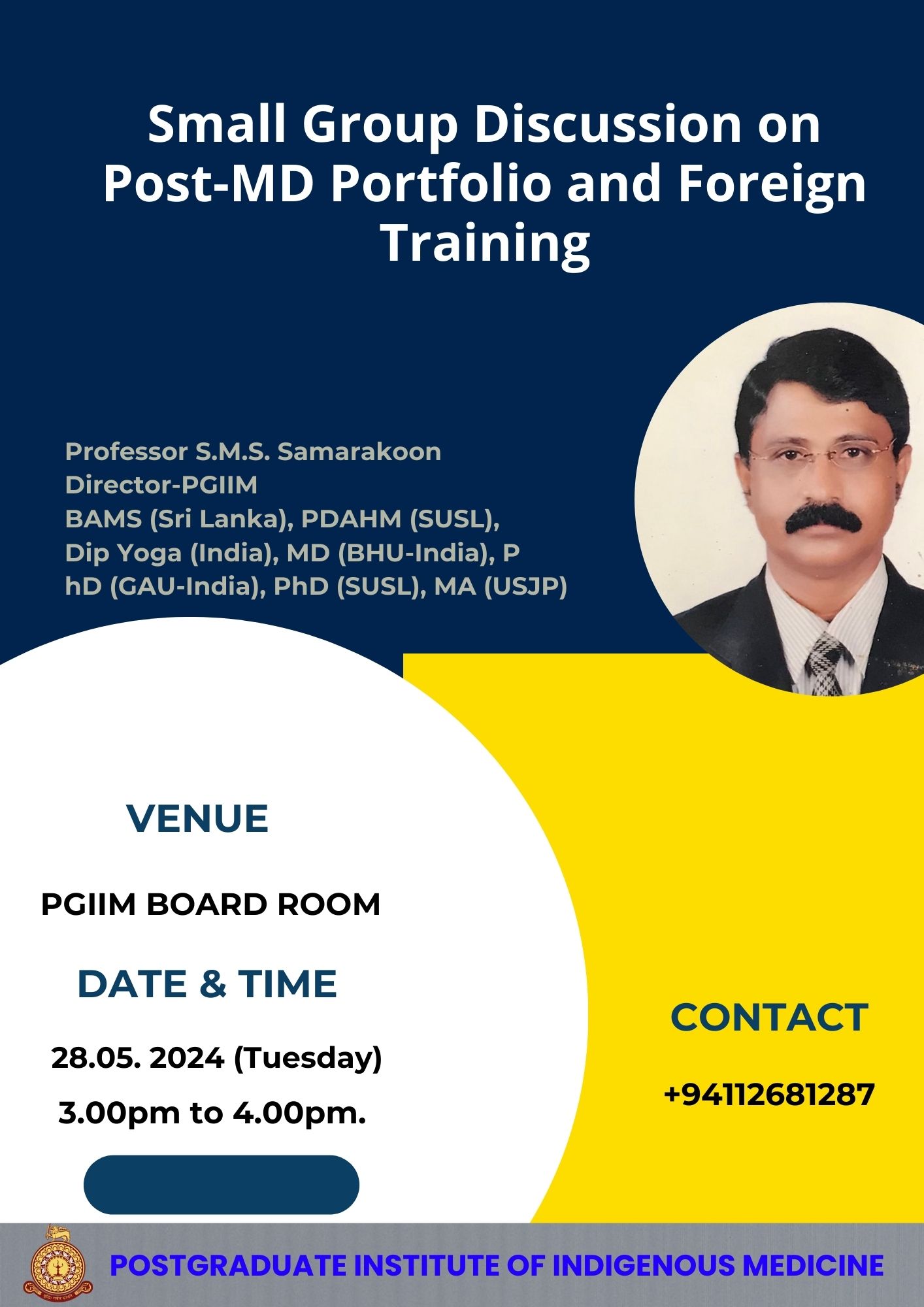 Small Group Discussion on Post-MD Portfolio and Foreign Training was held on 28.05.2024 at PGIIM