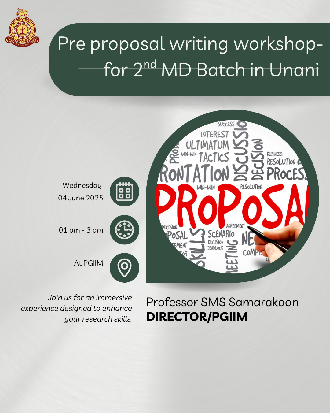 Pre-Proposal Writing Workshop for 2nd MD Batch in Unani Pre-Proposal Writing Workshop for 2nd MD Batch in Unani