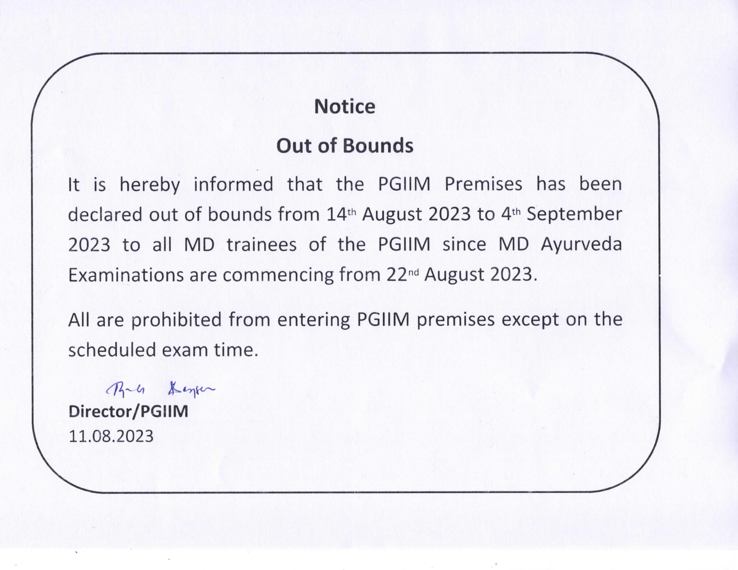 Out of Bounds PGIIM from 14/08/2023 to 4/09/2023