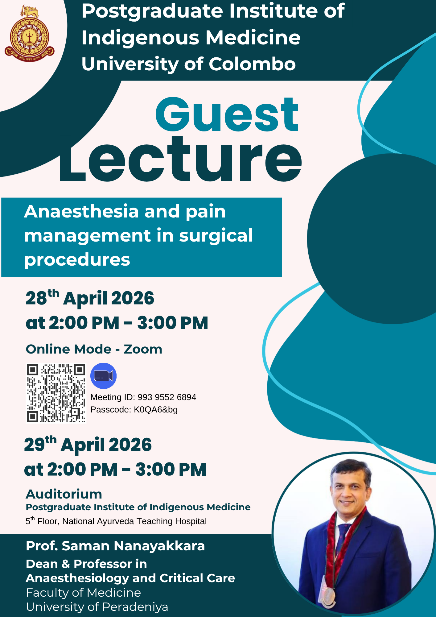 Guest Lecture on “Anaesthesia and pain management in surgical procedures”