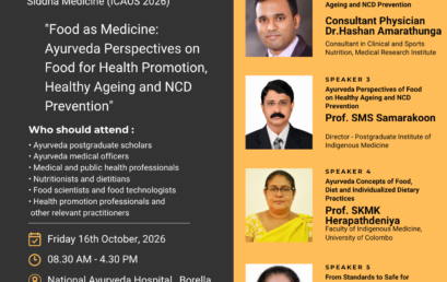 Pre-Conference Workshop: “Food as Medicine: Ayurveda Perspectives on Food for Health Promotion, Healthy Ageing and NCD Prevention”