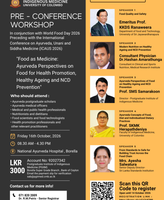 Pre-Conference Workshop: “Food as Medicine: Ayurveda Perspectives on Food for Health Promotion, Healthy Ageing and NCD Prevention”